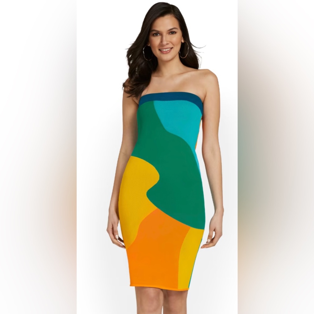 NY@CO Abstract-Print Strapless Sweater Dress